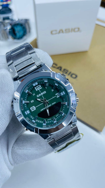 Casio Men’s Analog Digital Watch | Stainless Steel Luxury Design | 10 Year Battery | Water Resistant Sport Watch