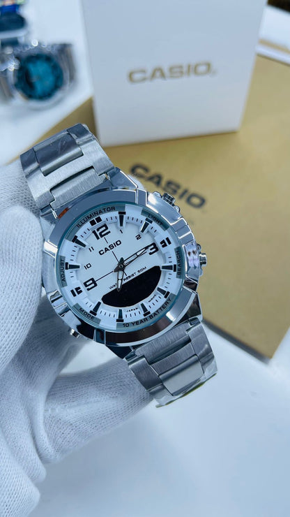 Casio Men’s Analog Digital Watch | Stainless Steel Luxury Design | 10 Year Battery | Water Resistant Sport Watch
